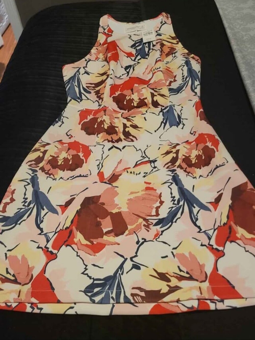 Abercrombie & Fitch Sleeveless Floral A-Line Dress in Cream, Coral, Navy, Brown
